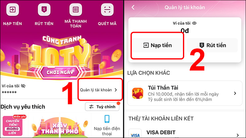 Nạp tiền vào Ví trong Quản lý tài khoản